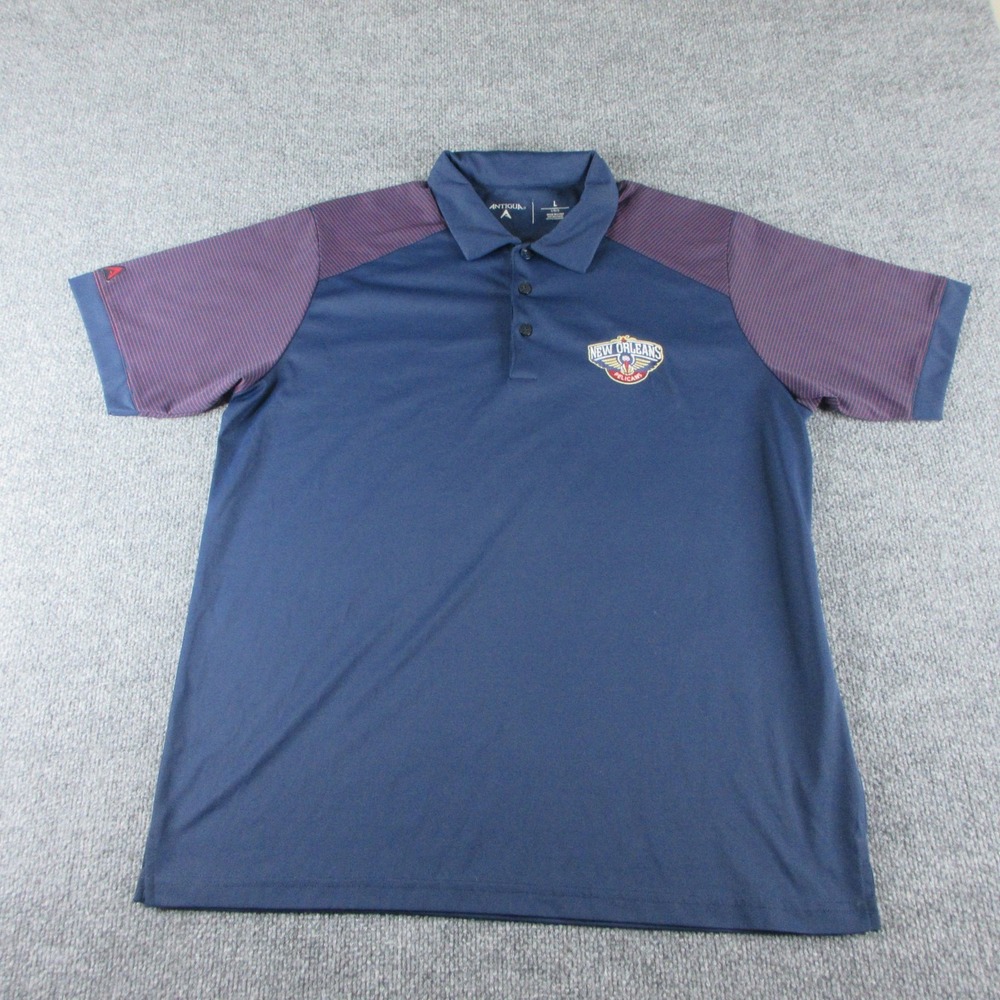 New Orleans Pelicans Polo Shirt Mens L Navy NBA Basketball Antigua Embroidered